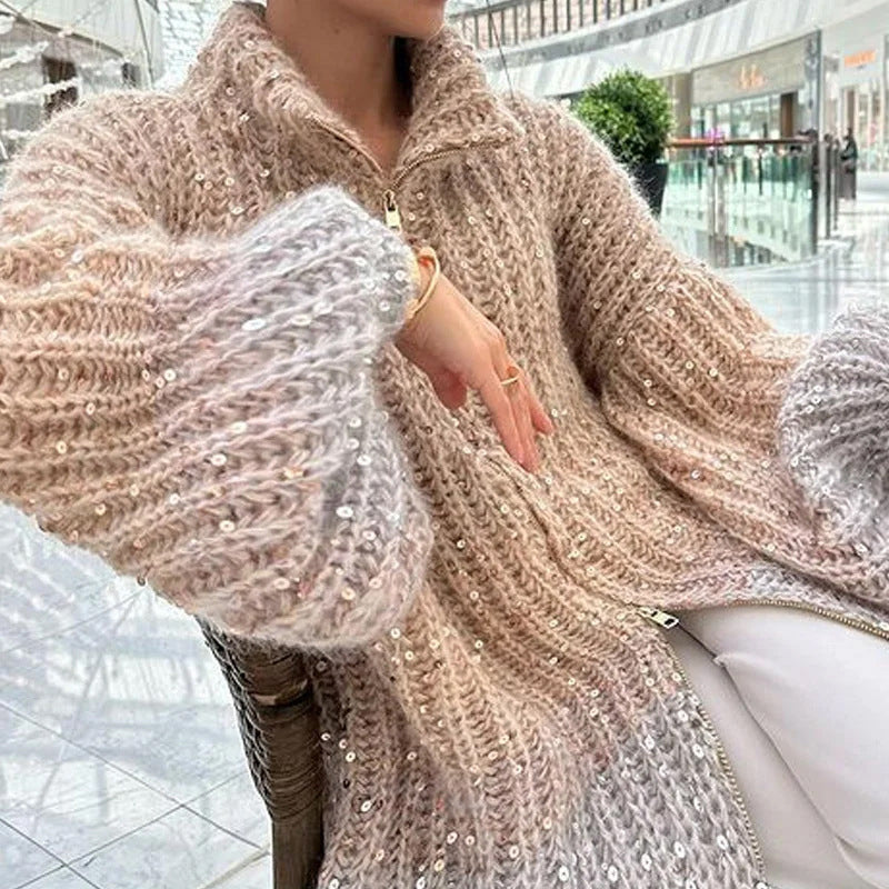 Chaqueta de punto con lentejuelas uniformes