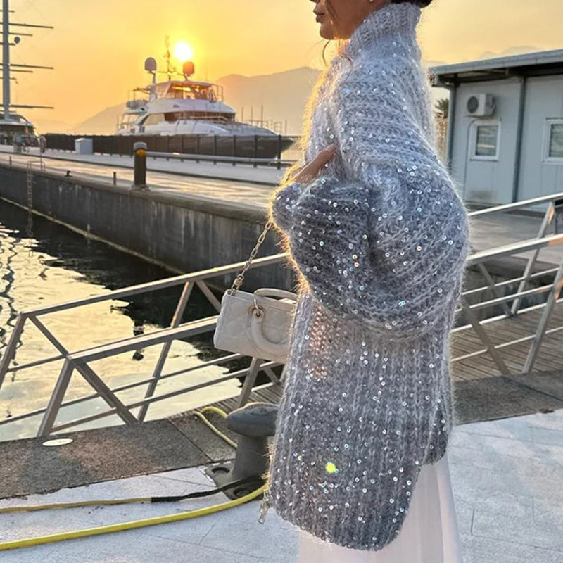 Pulover tricotat cu paiete uniforme